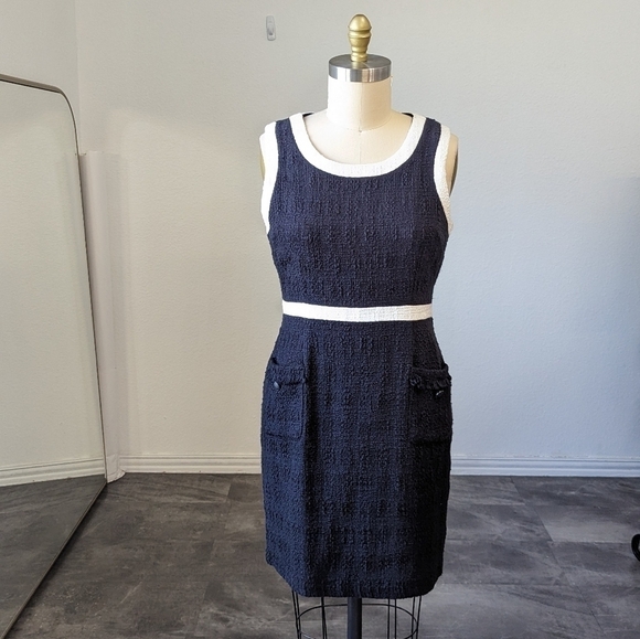 Nanette Nanette Lepore Tweed Colorblock Sheath Dress Black White 10 preppy - Picture 2 of 9